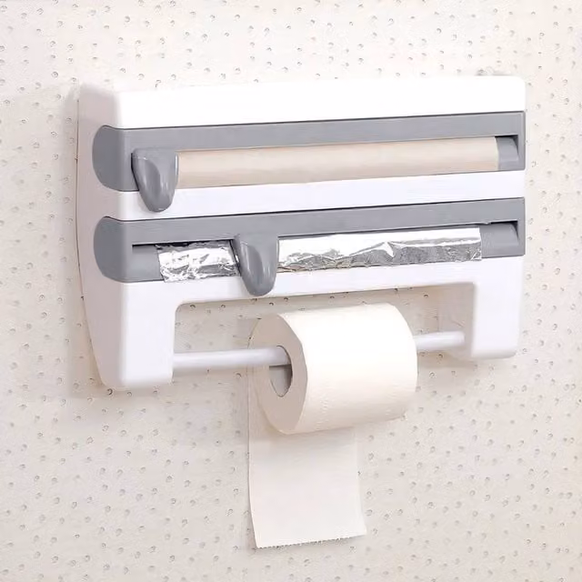 PAWNORA 4 in 1 Wall Mounted Kitchen Roll Dispenser in White
