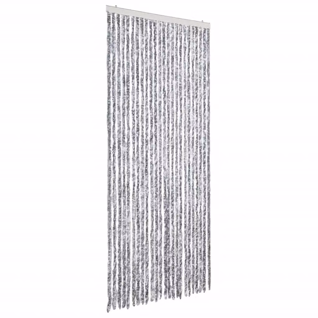 Berkfield Home White and Grey Striped Chenille Insect Curtain, W: 100 cm, H: 220 cm – 2