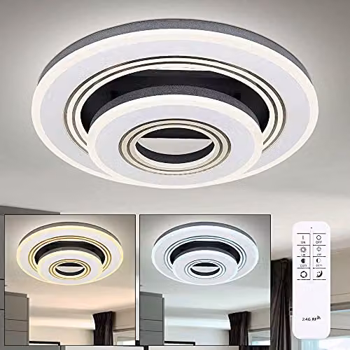 Globo Lighting Netlighting Jack Round LED Ceiling Light, Dimmable with Remote Control, Black or White, W/D/H: 50 x 50 x 11.5 cm – 2