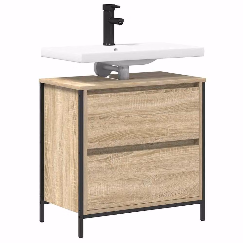 Berkfield Home Bathroom Basin Cabinet with Drawers, Sonoma Oak, Brown, W/D/H: 60 x 34.5 x 60 cm – 3
