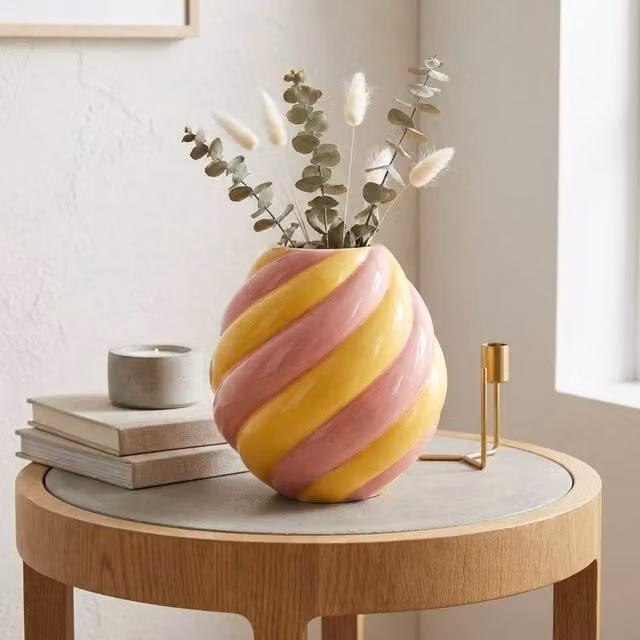 Garden Greatness Relica Swirl Abstract Ceramic Flower Vase in Multicolour, Pink and Yellow, W/D/H: 21.5 x 20.0 x 20.0 cm