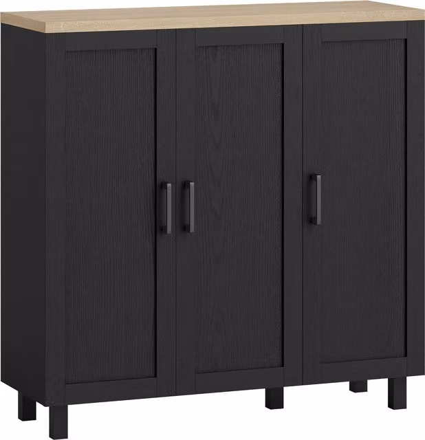 HOMCOM Modern Black Sideboard Buffet Cabinet with 3 Doors and Adjustable Shelves for Kitchen or Living Room Storage – 1