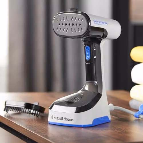 Russell Hobbs Steam Genie Easy Store Handheld Clothes Steamer, 1500W, Foldable, Black, White or Blue – 5