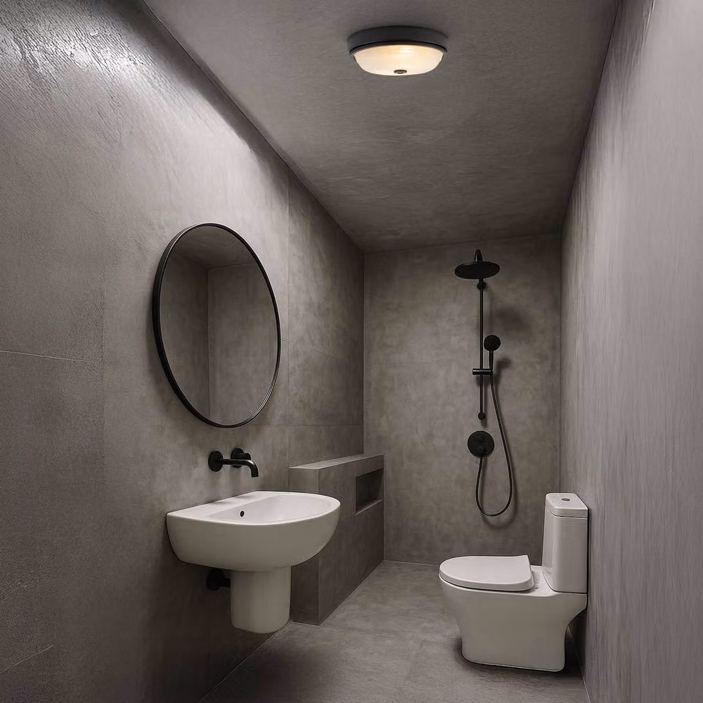 Happy Homewares Black IP44 Round Glass Ceiling Light Fitting with Motion, Timer and Dusk Sensors – 5