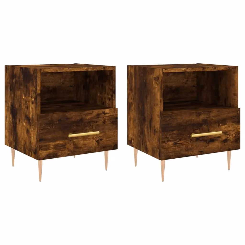 Berkfield Home Set of 2 Bedside Cabinets in Smoked Oak Brown, W/D/H: 40 x 35 x 47.5 cm – 1