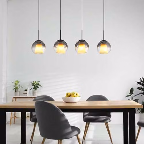 Netlighting Barry Bar Pendant Light with Black Metal and Smoke Glass Spheres, 4x E27 – 4