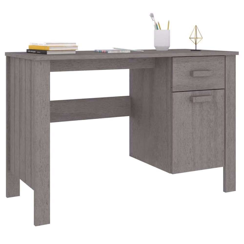 Berkfield Home HAMAR Writing Desk in Light Grey Solid Pine, W/D/H: 113 x 50 x 75 cm – 3