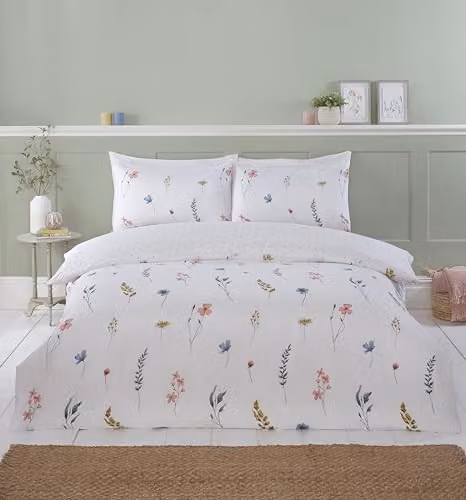 Rapport Home Floral Microfibre Duvet Cover and Pillowcase Set, White, W/D/H: 200 x 200 cm