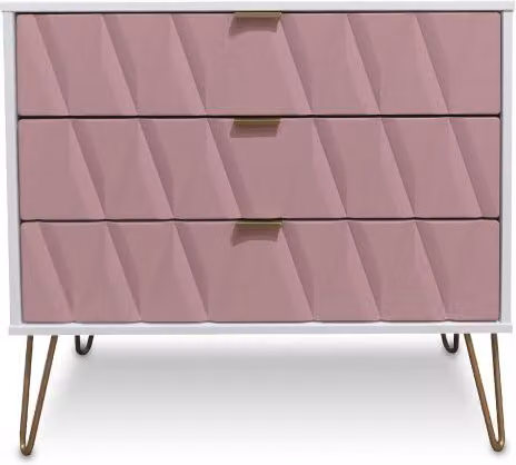 Welcome Diamond Kobe 3 Drawer Chest of Drawers in Pink, White and Gold