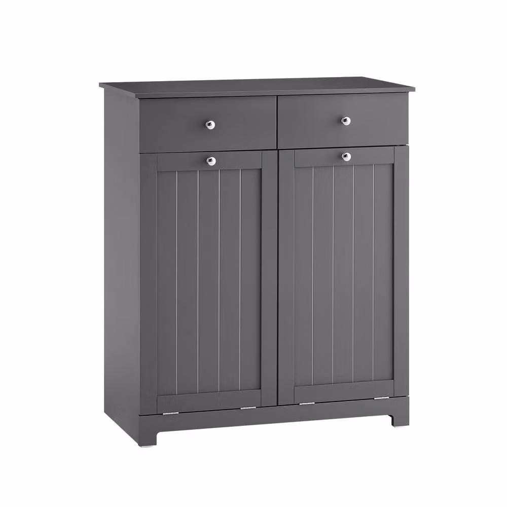 SoBuy Large Bathroom Storage Cabinet with 2 Drawers and 2 Baskets, Dark Grey, Height: 90 cm – 2