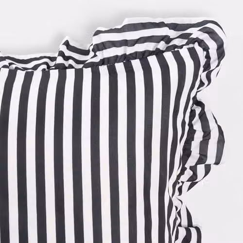 OHS Pack of 2 Striped Frill Cushion Covers, Monochrome Black and White, W/D/H: 45 x 45 x 45 cm – 6