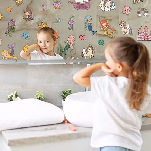 WALPLUS 28 Piece Multicolour Unicorn and Mermaid Window Stickers, Reusable and Removable Vinyl Gel Clings for Kids, Classrooms and Mirrors – 3