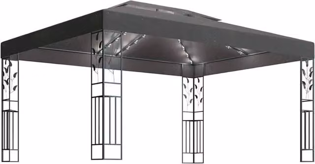 Berkfield Home Anthracite Gazebo with Double Roof and LED String Lights, W: 4 m, D: 3 m