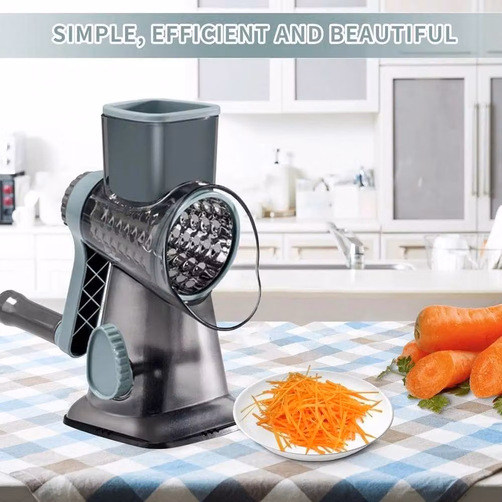 NESTLUNE 3-in-1 Manual Rotary Fruit and Vegetable Slicer, Shredder and Cutter in Blue and Grey – 3