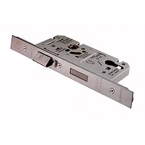 Loops DIN Euro Profile Escape Lock with Square Forend, 60mm Backset, Silver Stainless Steel