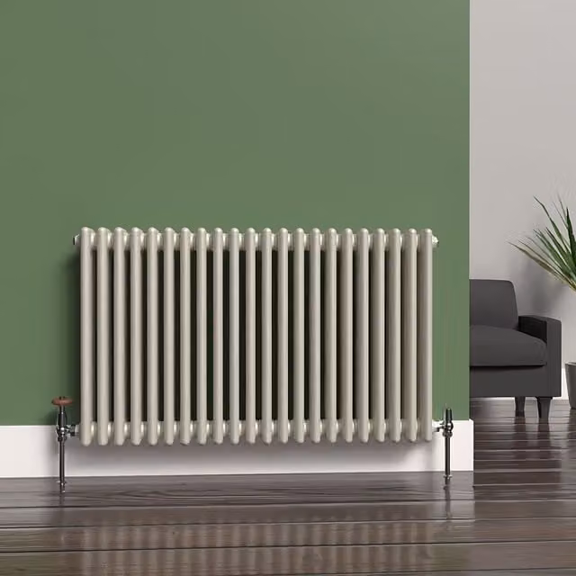 Lux Heat Horizontal 3 Column Steel Radiator in Stone White, W: 101 cm, H: 60 cm