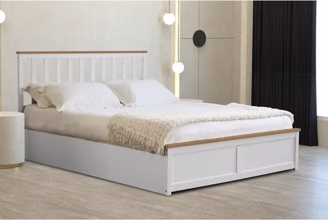 Comfy Living Wooden Ottoman Gas Lift Storage Bed in White, 120 x 200 cm