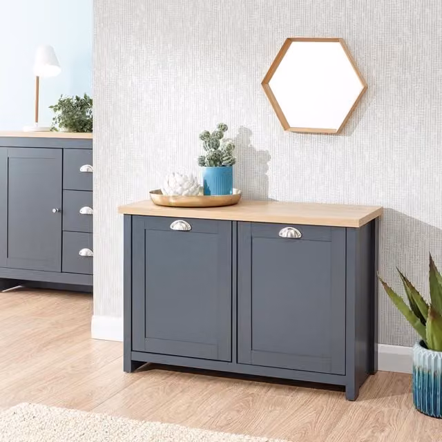 GFW Lancaster Freestanding Lacquered Shoe Storage Unit in Blue and Grey