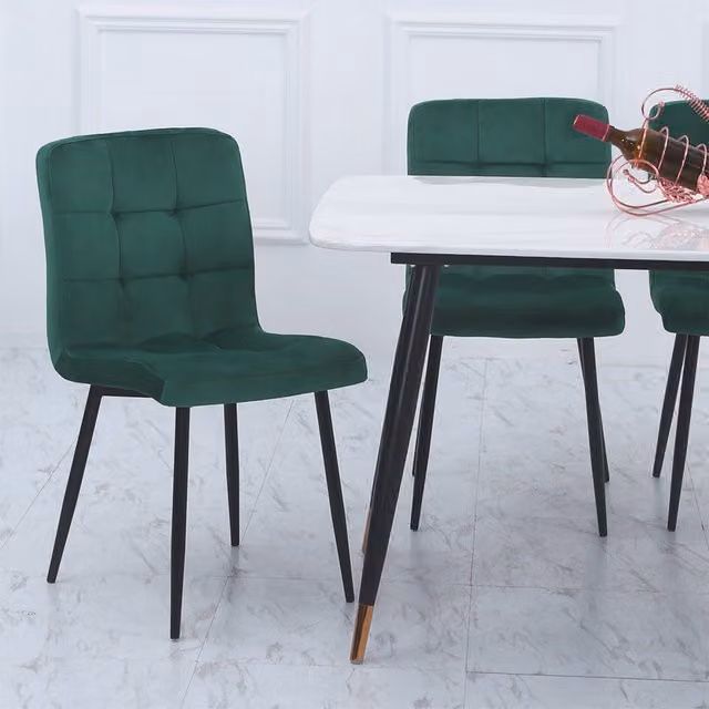Livingandhome Set of 4 Modern Green Velvet Upholstered Dining Chairs with Black Metal Legs