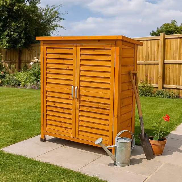 Jack Stonehouse Rustic Brown Wooden Garden Tool Shed with Pent Roof, Double Doors and Internal Shelving