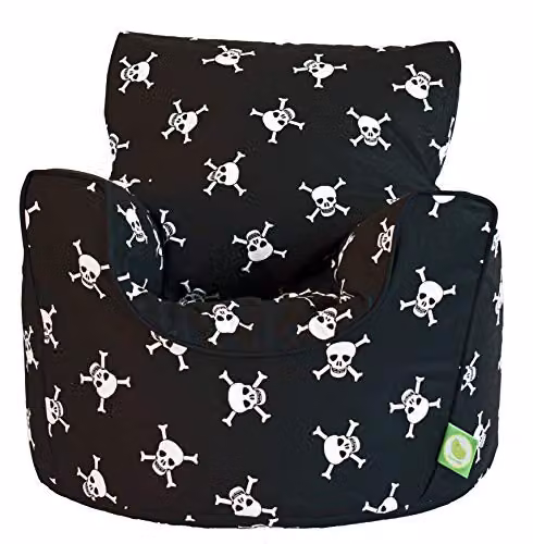 BeanLazy Black Skull and Crossbones Cotton Bean Bag Chair for Children and Teenagers with Filling