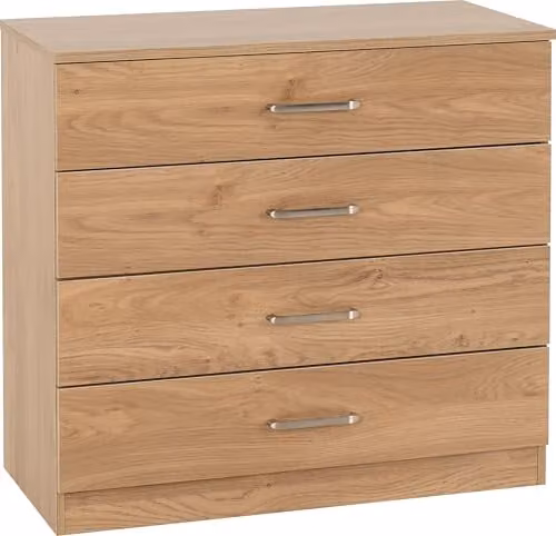 Seconique Dakota 4 Drawer Chest in Oak Effect Brown, H 75 cm x W 71 cm x D 36 cm