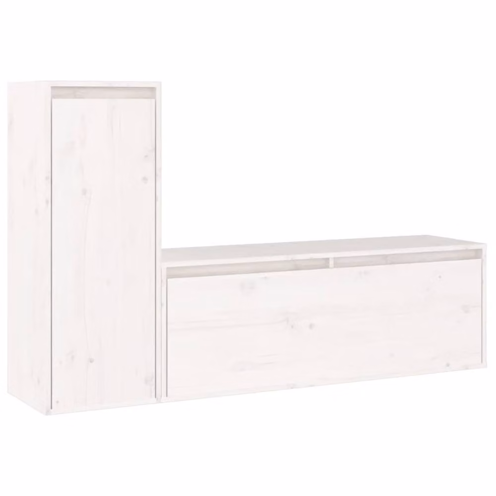Berkfield Home Set of 2 White Solid Wood Pine TV Cabinets – 2