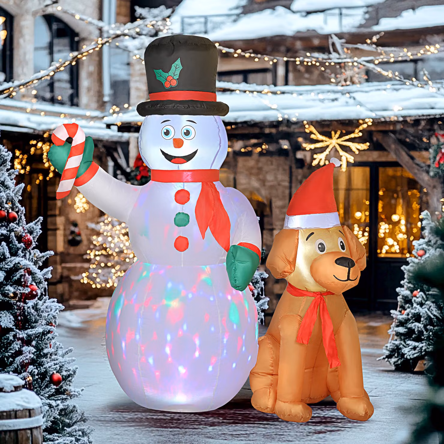 Outsunny 6ft Christmas Inflatable Snowman and Dog Decoration with Built-in LED and Flashing Lights for Indoor and Outdoor Use – 2