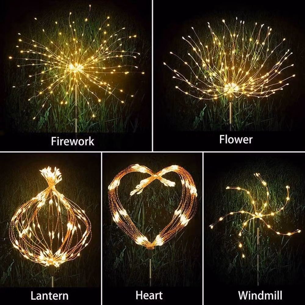 NESTLUNE 8 Solar Starburst Firework Stake Lights in White with Warm White Effect – 1