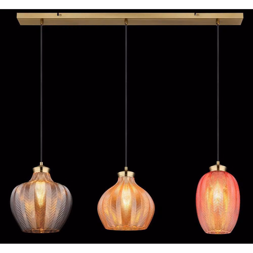 Netlighting Jessica Bar Pendant Ceiling Light in Gold/Brass with Matt Glass Shades, 3x E27 – 3