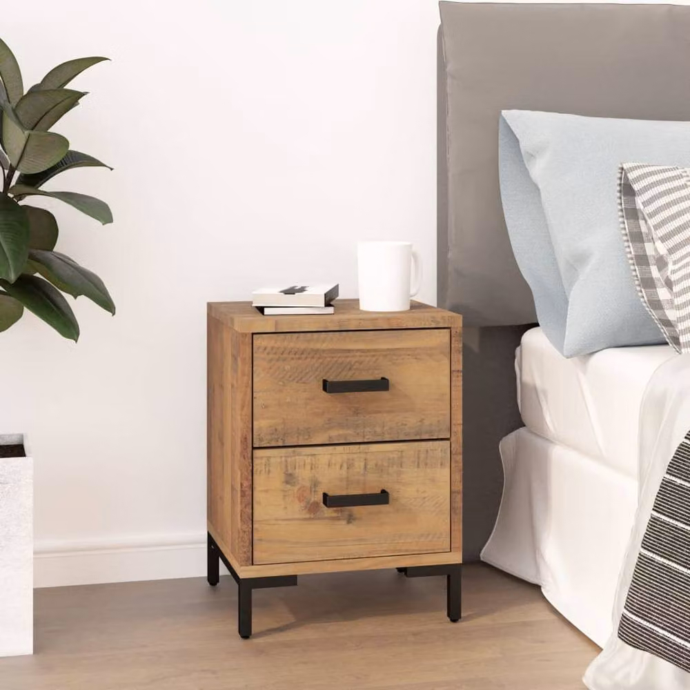 Berkfield Home Vintage Brown Solid Pinewood Bedside Cabinet W/D/H: 36 x 30 x 45 cm – 2