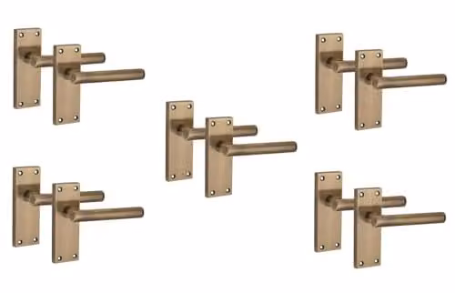 Golden Grace Victorian Straight Door Handle Set in Antique Brass, 5 Pairs