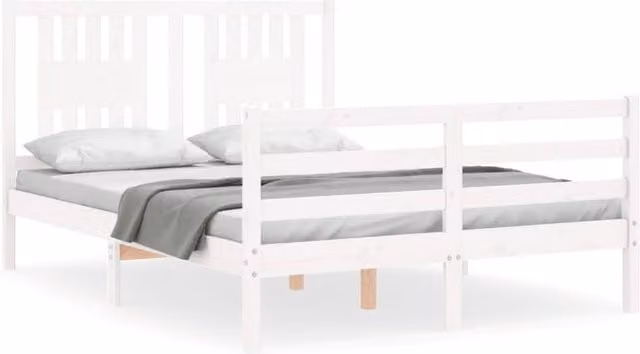 Berkfield Home Solid Wood Bed Frame with Headboard in White, W/D/H: 140 x 200 cm – 1