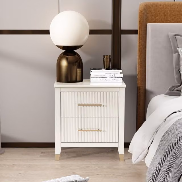 Biasi Modern 2 Drawer Bedside Table in White
