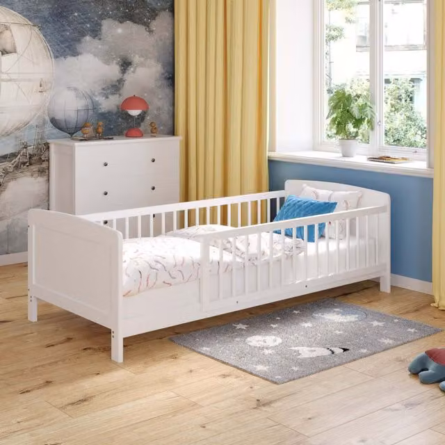 Love For Sleep Zane Junior Bed With Wooden Guard Rail in White, W/D/H: 160 x 80 cm
