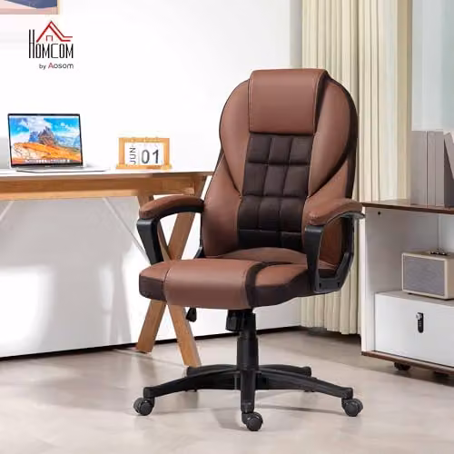 HOMCOM Executive Office Chair in Brown Synthetic Leather with High Back, Armrests and Headrest, Swivel W/D/H: 65 x 69 x 120 cm – 2