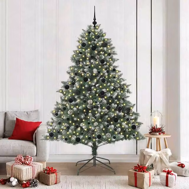 Berkfield Home Green Artificial Christmas Tree with Stand, W/D/H: 140 x 140 x 210 cm