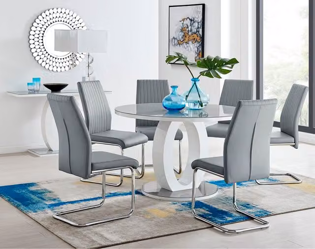 FurnitureboxUK Giovani Round Grey Dining Set with 120cm Glass Table and 4 Murano Chairs