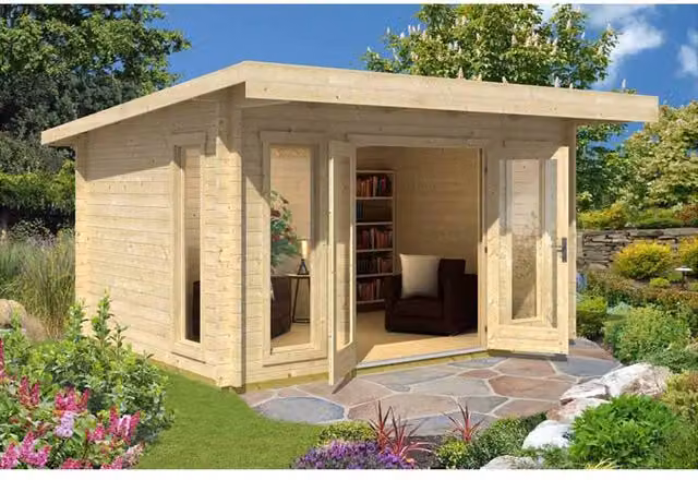 Lasita Maja Ltd Barbados 3-Log Cabin Garden Room and Home Office in Natural, W: 419 cm, D: 459 cm, H: 241.94 cm – 1