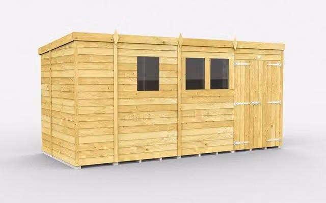 Buttercup Farm Brown Pent Shed with Double Doors and Windows, L214 x W387 x H201 cm