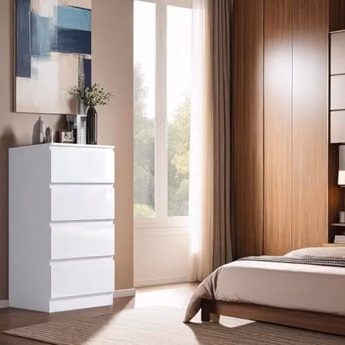 FWStyle White Gloss 4 Drawer Chest of Drawers H 99 cm x W 40 cm x D 40 cm – 2