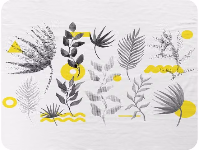 Benjamin Tate Design Selection Of Leaves Floral Fleece Blanket in Yellow and Beige, W/D/H: 120 x 150 cm – 2