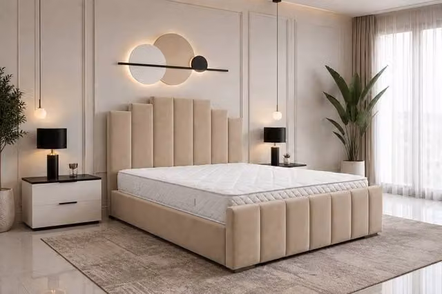 Soft Snooze Beds Art Deco Ottoman Divan Storage Bed in Beige Plush Velvet, W/D/H: 90 x 190 cm