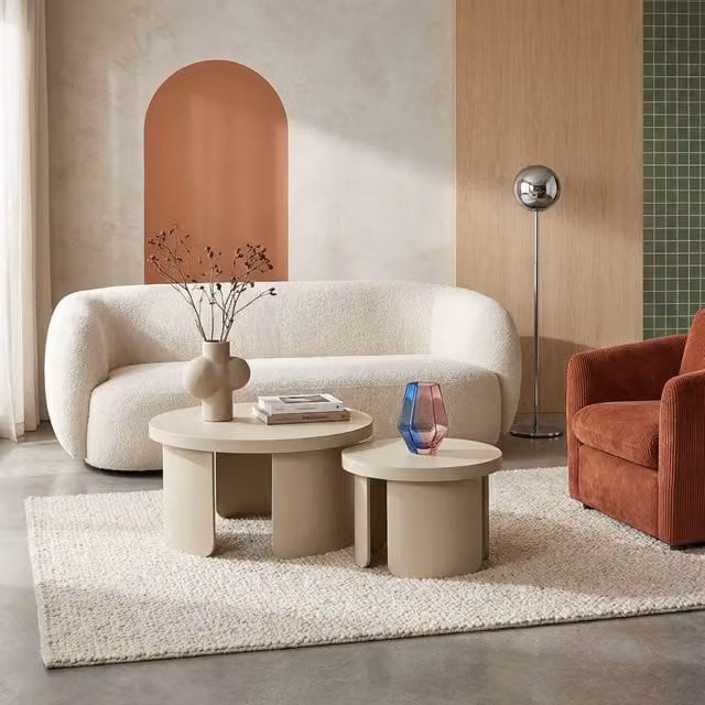 sweeek Set of 2 Modern Round Nesting Coffee Tables in Beige