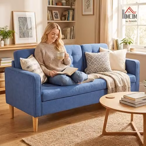 HOMCOM Modern 3 Seater Fabric Sofa Bed with Hidden Storage and Rubberwood Frame in Blue, W/D/H: 169 x 81.99 x 63 cm – 2
