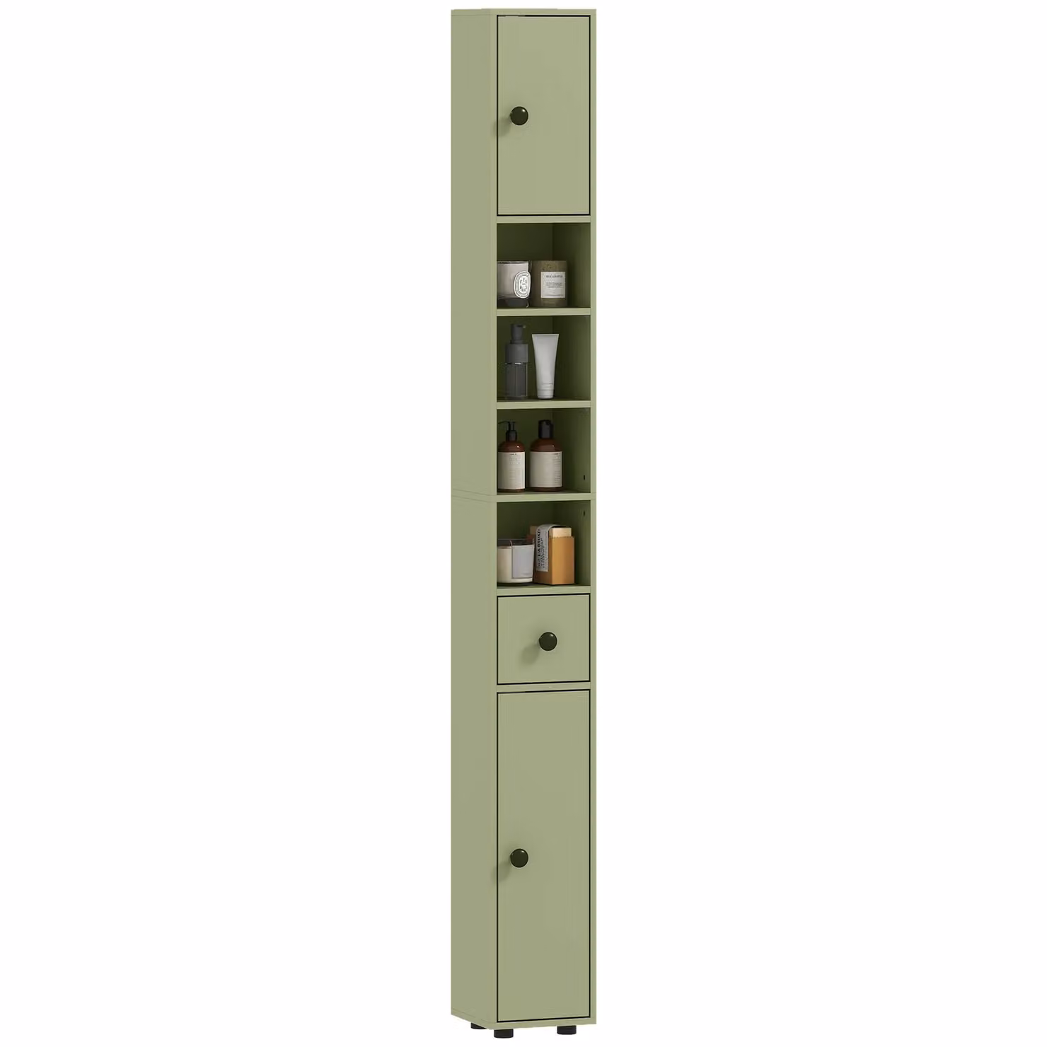 Kleankin Slim Green Bathroom Cabinet with Open Shelves and Internal Storage – 2