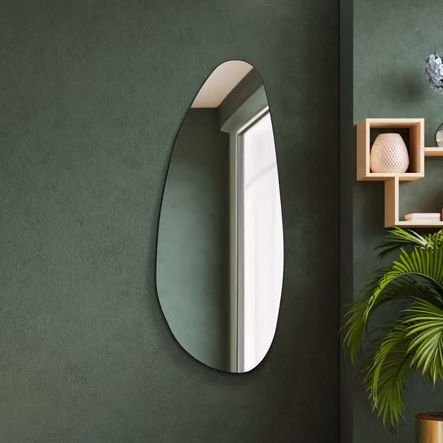 MirrorOutlet Lacuna Organic Frameless Pond Pebble Wall Mirror in Black and Silver, Height: 160 cm