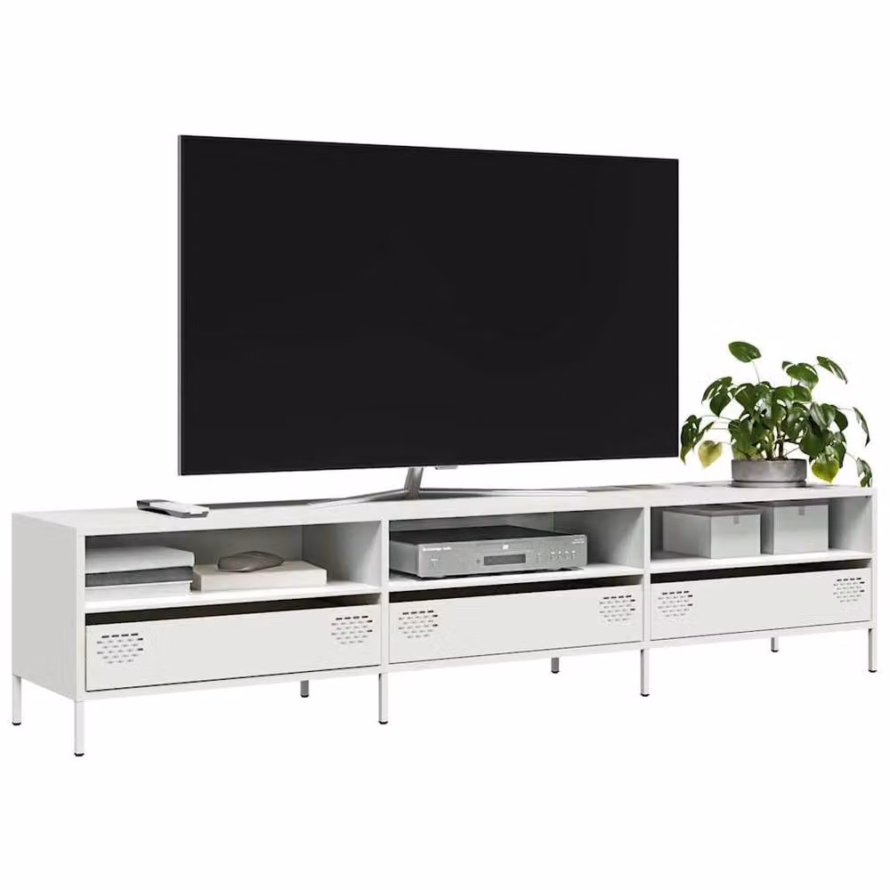 Berkfield Home White Industrial TV Cabinet in Matt Cold-rolled Steel, W: 202 cm, D: 43.5 cm, H: 43.5 cm – 2