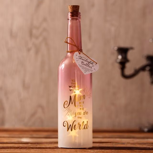 Boxer Gifts Mum You Are The World Light-Up LED Starlight Glass Bottle in Pink and Gold – 1