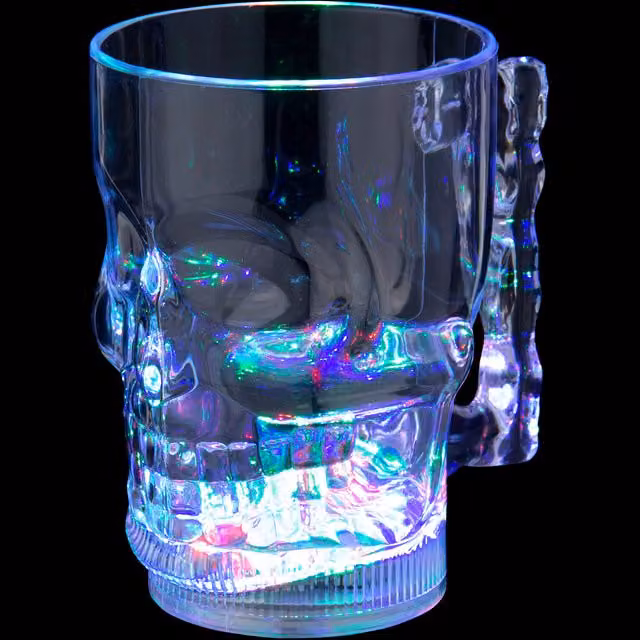 UltraByEasyPeasyStore LED Flashing Plastic Skull Tumbler with Handles, Transparent and Multicolour